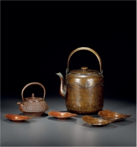 清·铁壶、茶壶及盏托一组十二件