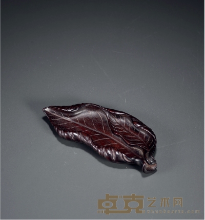 清·红木蕉叶纹茶则 长：12cm