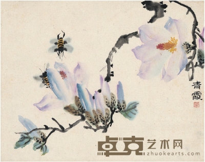 吴青霞 玉兰蜂戏图 26×20.5cm