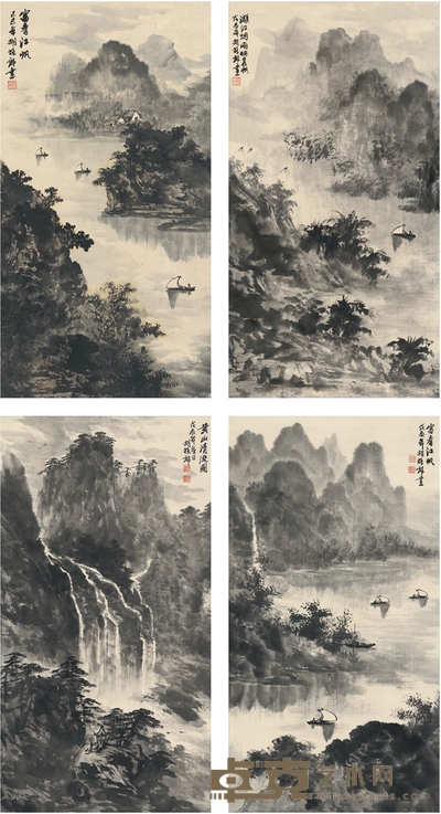 胡振郎  四景山水 87.5×46.5cm×4