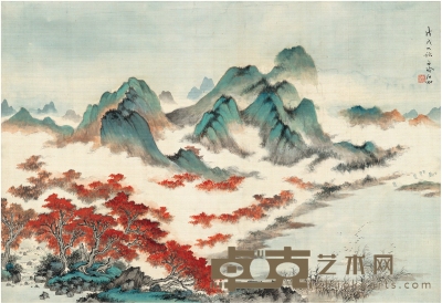 申石伽  青山红叶图 88×60cm