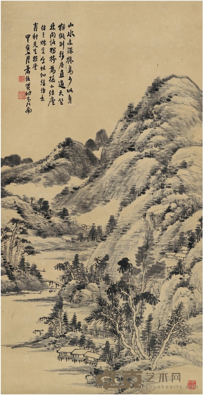 萧俊贤 水榭山居图 93.5×48cm