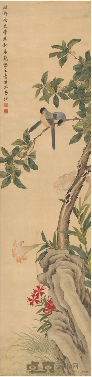 马家桐［清］ 花鸟图 165.5×40cm