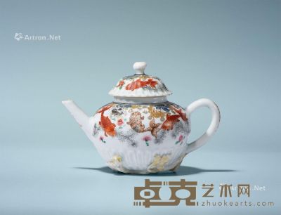 清中期 粉彩金玉满堂纹茶壶 长15.5cm