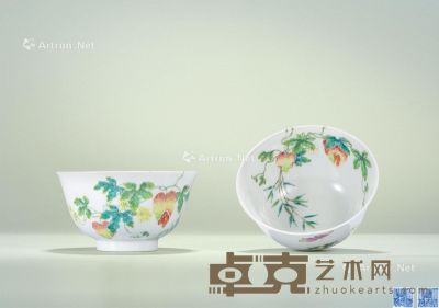 清道光 粉彩籁瓜纹碗 （一对） 直径11cm