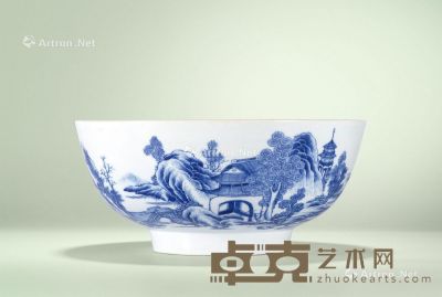 清乾隆 青花山水人物纹大碗 直径26.3cm