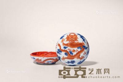 清中期 青花矾红云龙纹印盒 直径8.3cm