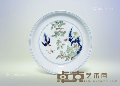 明万历 青花五彩花鸟纹盘 直径18.8cm