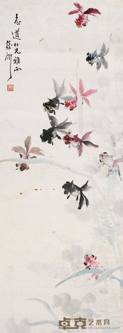 蔡鹤洲 金鳞戏水 84×33cm
