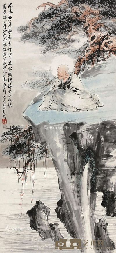 孔小瑜 松巅参禅 88×39cm