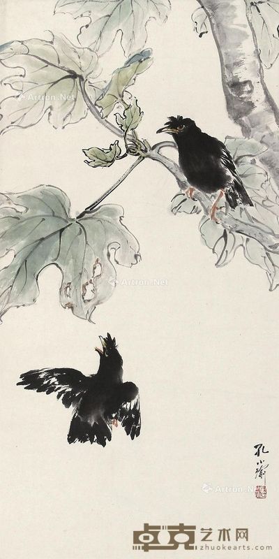 孔小瑜 梧桐八哥 69.5×35.5cm