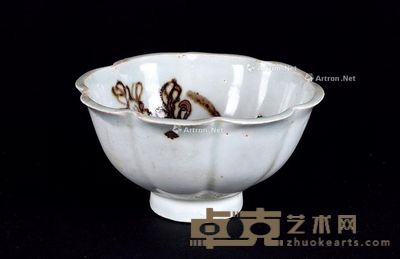 明以前 影青褐釉花口碗 直径12cm