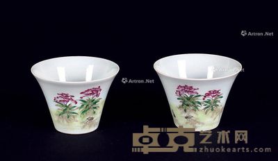 清雍正款 粉彩花卉杯 （一对） 高4.5cm