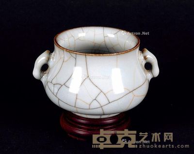 清 仿官釉双耳炉 高6.5cm