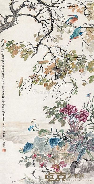 陆抑非 花鸟 106×54.5cm