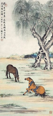 赵敬予 柳荫放牧图