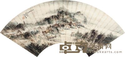 吴石僊 江城烟雨 18×51cm