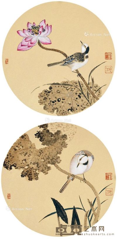 刘胜洋 花鸟 直径33cm×2