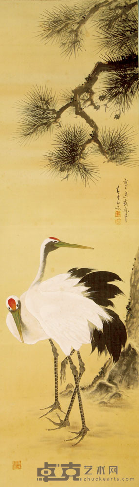 民国绢本花鸟 123×24cm
