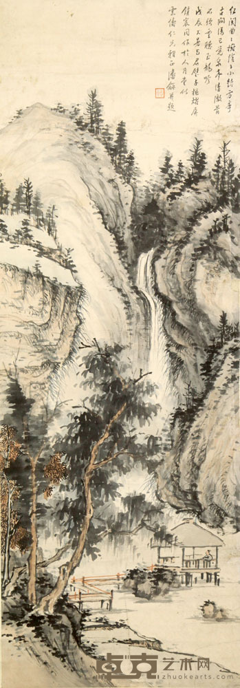 黄君璧、卢子枢 山水 95×34cm