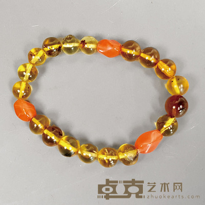 天然琥珀手串(金珀夹南红)