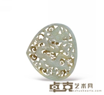明 青玉镂雕龙纹带板 长4.5cm；宽5cm