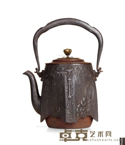 明治时期 大国寿郎造铁壶 高17cm