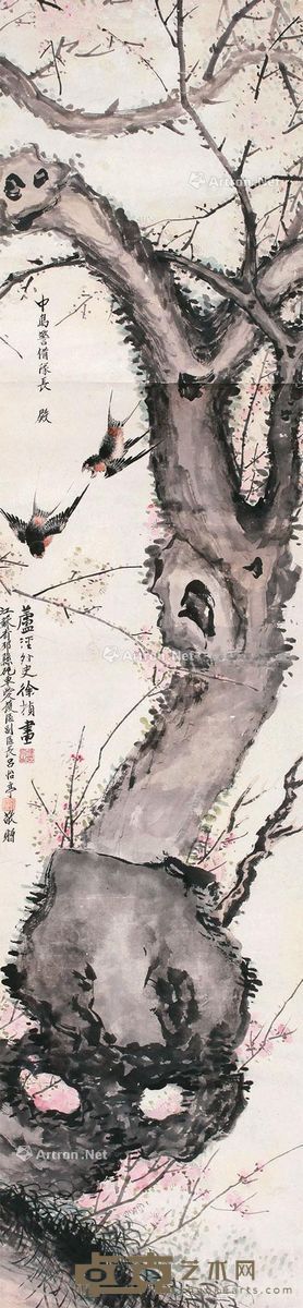 徐桢 花鸟 168×40cm