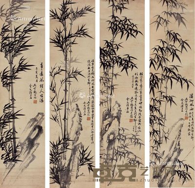 吴云龙 金文清 竹石 130×31.5cm×4