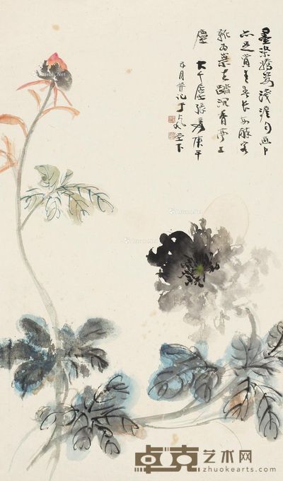 张大千 花卉 67×39cm