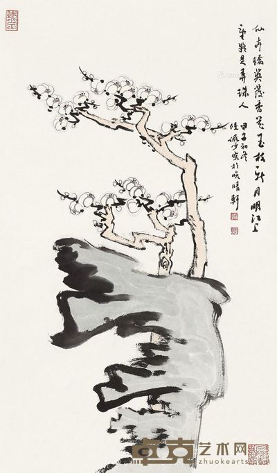 陆俨少 梅石图 69×40cm