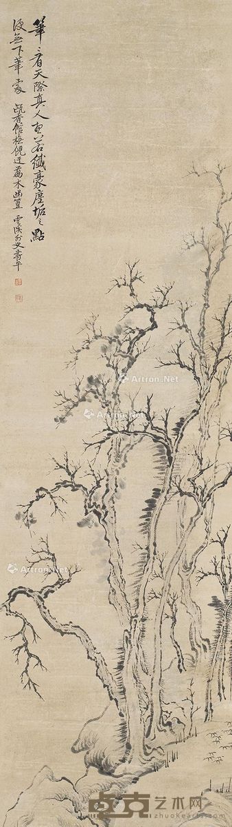 恽寿平 树石图 157×43cm