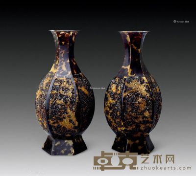 民国 玳瑁大边形镂空雕花瓶 8×8×21cm