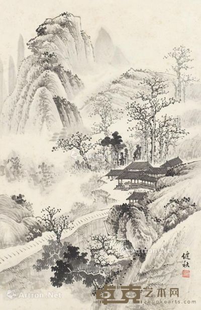 健秋 山水 68×43cm