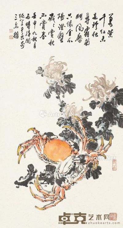 顾纯学 菊蟹图 89×48cm