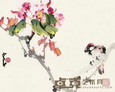 赵少昂 海棠小鸟 30×37cm