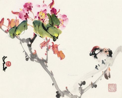 赵少昂 海棠小鸟