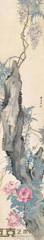 陈东湖 紫藤月季 142.5×26 cm. 约3.3平尺