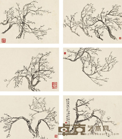 汪吉麟 奇梅册 15.6×21 cm.(12) 约0.3平尺(每开)