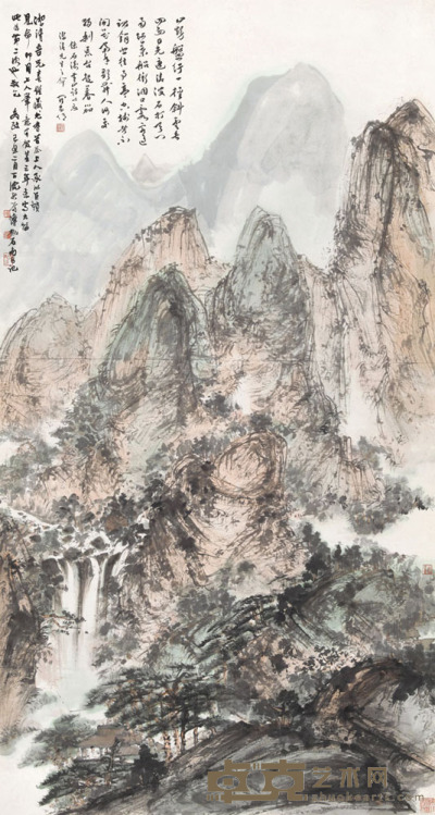 傅抱石 山瀑清会 173×92 cm. 约14.4平尺