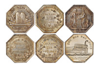 1824-1981年法国银币一组六枚，其中PCGS MS63四枚，PCGS MS62、MS65各一枚