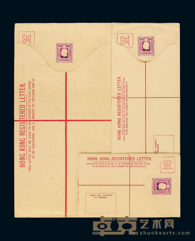 PS 1917-1927年英国在华邮局乔治五世像10分邮资图加盖“CHINA”大、中、小型挂号保价信函各一件 