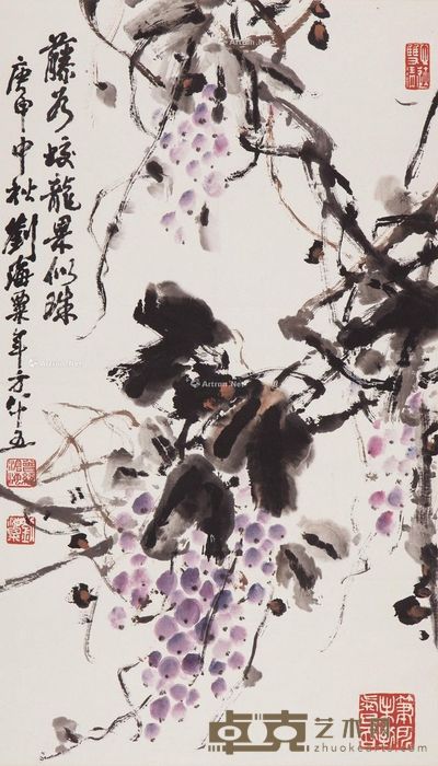 刘海栗 葡萄如珠 78×45cm