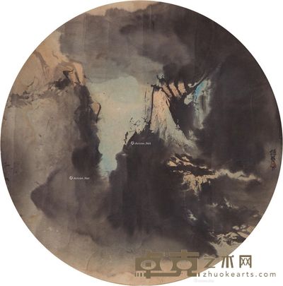 孙瑛 圆形山水 直径55cm