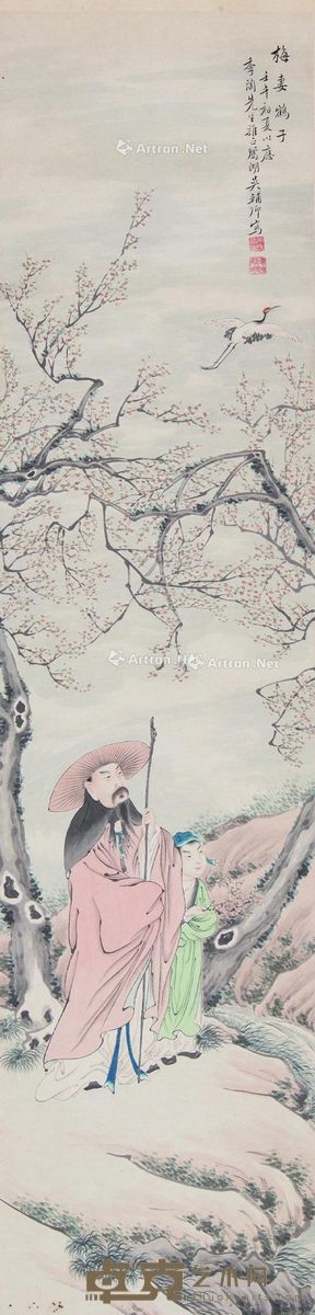 吴辅卿 梅妻鹤子 133.5×32.5cm