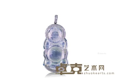 天然玻璃种翡翠弥勒佛配钻石吊坠 --