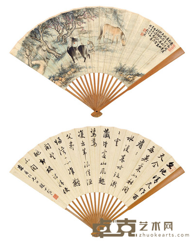 殷梓湘 赵叔孺 洗马图 杜荀鹤《春日登楼遇雨》 18.7×49.5 cm. 约0.83平尺