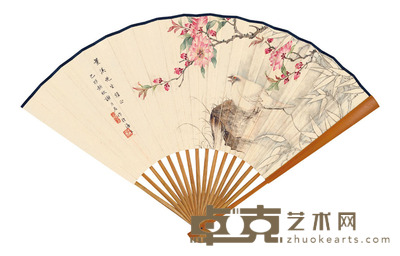 谢月眉 钱振锽 桃花鸣禽 论谢月眉画 18.6×49 cm. 约0.82平尺