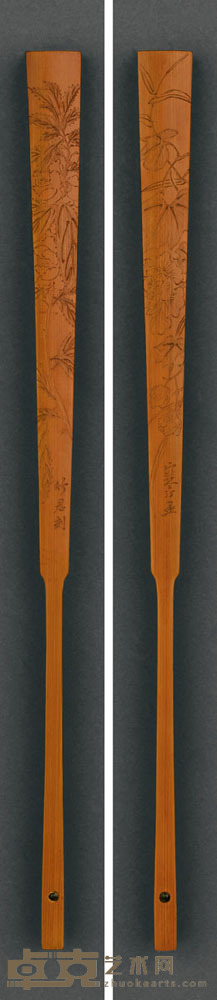 李卓云 刻江寒汀画稿扇骨 高31.5 cm.