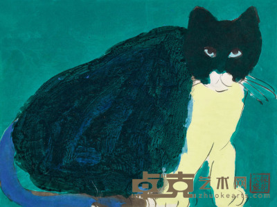 丁雄泉 蓝猫 36.5×49 cm.